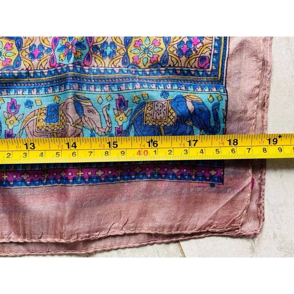 Vintage Genuine Pure Silk Paisley Rainbow Rolled Hem Long Rectangular Men